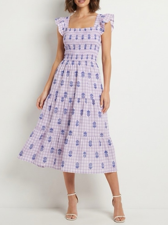 J. Crew Dresses & Skirts - J. Crew Lavender Gingham Floral Smocked Midi Dress